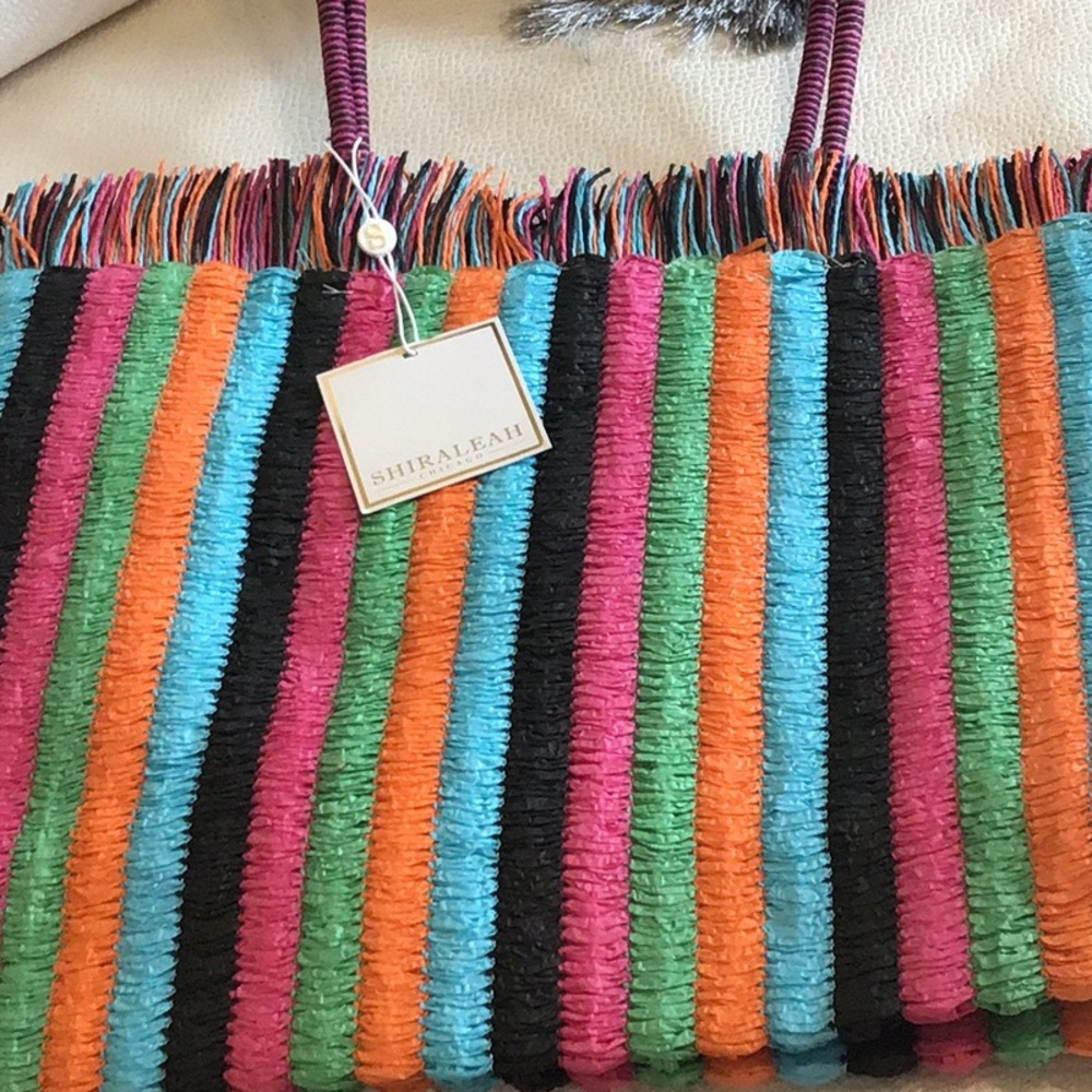 Shiraleah Orange and Green Striped Tote Bag